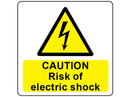 Caution risk of electric shock symbol and text safety label.