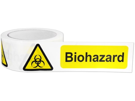 Biohazard symbol and text safety tape.