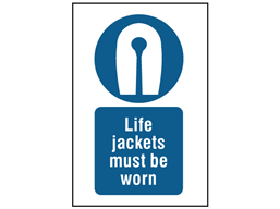 Life jackets must be worn symbol and text safety sign.