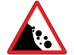Beware falling rocks from the left sign