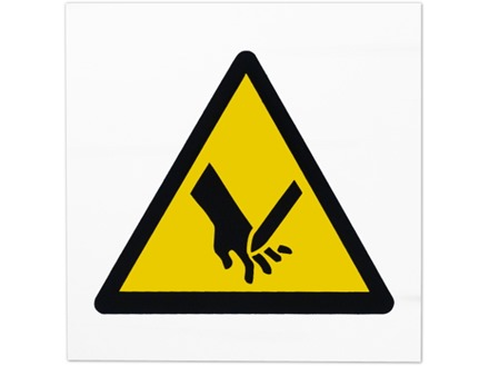 Moving blade cutter hazard symbol safety sign.