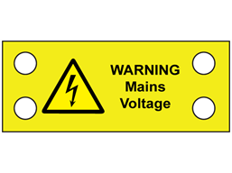 Warning mains cable tie tag.
