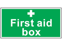 First aid box symbol and text safety sign.