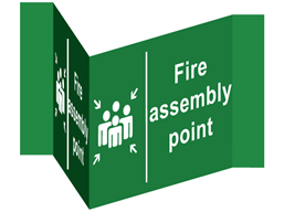 Fire assembly point projecting safety sign.
