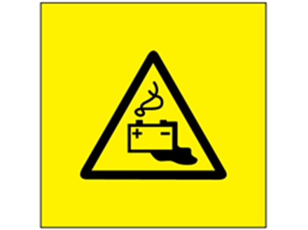 Battery hazard symbol labels.