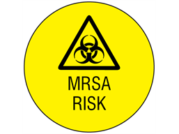 MRSA risk symbol and text safety label.