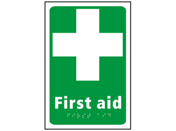 First aid text and symbol sign.