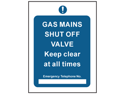 Gas mains shut off safety sign.