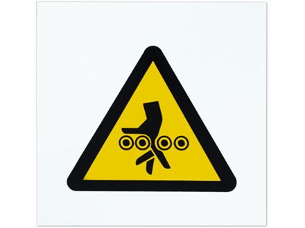 Belt roller hazard symbol safety sign.