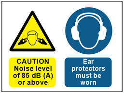 Caution noise level of 85dB (A) or above, ear protectors must be worn safety sign.