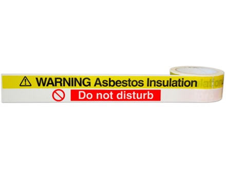 Warning asbestos insulation, do not disturb safety tape.