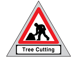Men at work, tree cutting roll up road sign