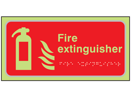 Fire extinguisher symbol and text photoluminescent sign.