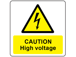 Caution high voltage symbol and text safety label.