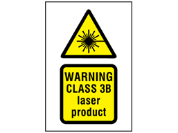 Warning Class 3B laser product symbol and text safety sign.