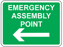 Emergency assembly point, arrow left sign