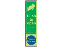 Push door to open / fire door keep shut fingerplate photoluminescent sign.