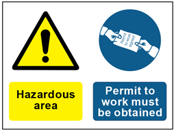 COSHH. Hazardous area, Permit to work must be obtained sign.