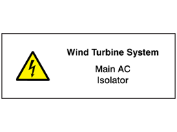 Wind turbine system, main AC isolator hazard label