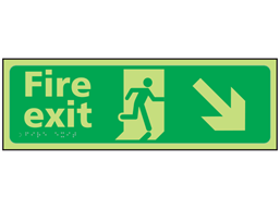 Fire exit arrow down right photoluminescent sign.