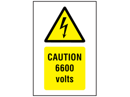 Caution 6600 volts symbol and text safety sign.