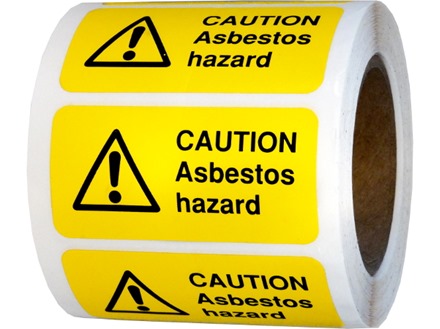 Caution asbestos hazard safety label.