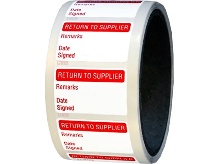 Return to supplier quality assurance label