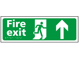 Fire exit, running man, arrow up sign.