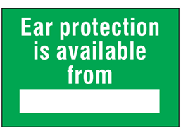 Ear protection is available from symbol and text safety sign.