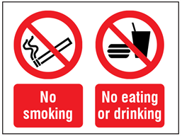 No smoking, no eating or drinking symbol and text safety sign.