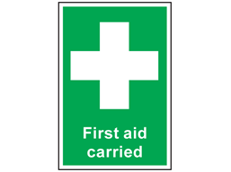 First aid carried symbol and text sign.