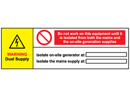 Warning dual supply wind turbine hazard label