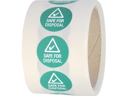 Safe for disposal symbol and text safety label.