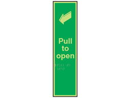 Pull door to open fingerplate photoluminescent sign.