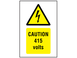 Caution 415 volts symbol and text safety sign.