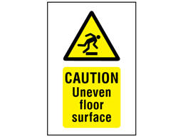 Caution Uneven floor surface symbol and text safety sign