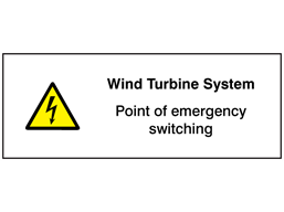 Wind turbine system, point of emergency switching hazard label
