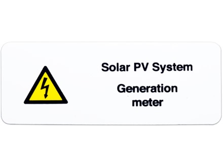 Solar PV system, generation meter PV hazard label