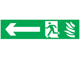 Fire exit, running man plus arrow left, mini safety sign