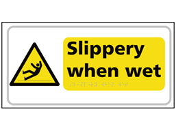 Slippery when wet text and symbol sign.