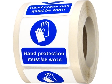 Hand protection must be worn symbol and text safety label.