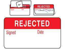 Rejected jumbo write and seal labels.