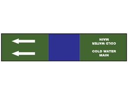 Cold water main, text and flow arrows pipeline banding labels.