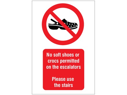No soft shoes or crocs symbol and text safety sign.