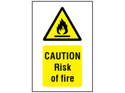 Caution risk of fire symbol and text safety sign.