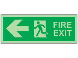 Fire exit, arrow left photoluminescent safety sign
