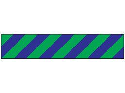 Laminated warning tape, green and blue chevron.