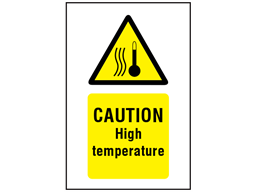 Caution High temperature symbol and text safety sign.