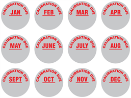 Calibration due month aluminium foil labels.