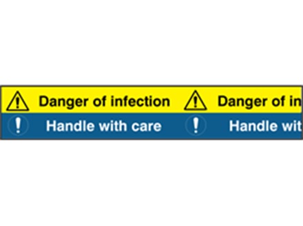 Danger of infection, Handle with care symbol and text safety tape.